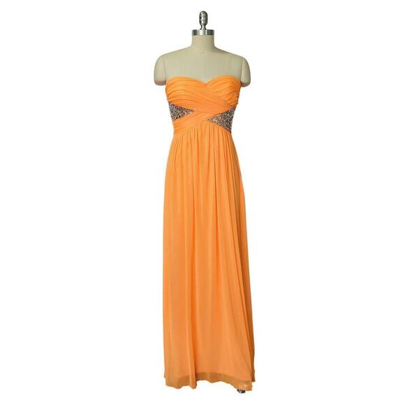 Vintage Y2K Orange Strapless Prom Dress Maxi Gown Size S 7 NWT Formal Embellish - Picture 2 of 11